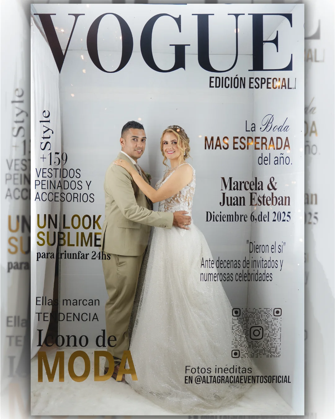 Pareja en una boda elegante organizada por Altagracia Eventos
