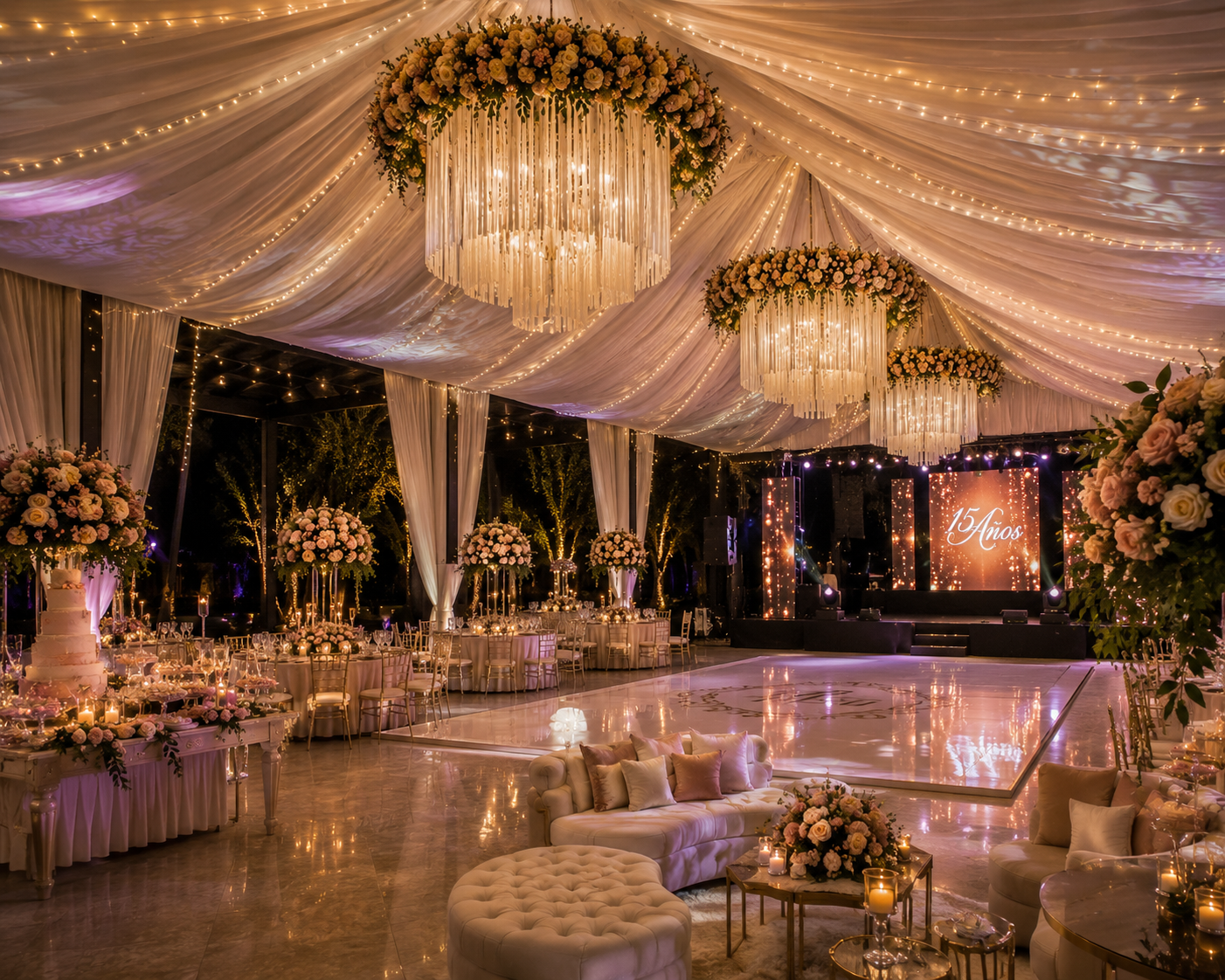 Salón elegante para evento de quince años